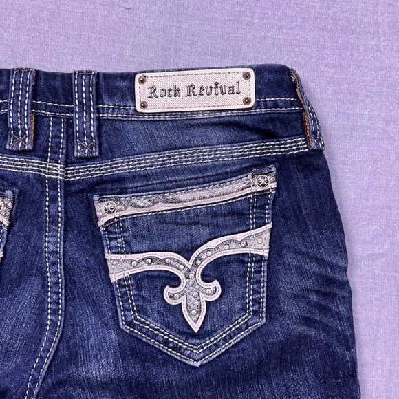 Rock Revival Lindsie Skinny Jeans Women 30 Dark Wash Embellished Pockets - Picture 4 of 16